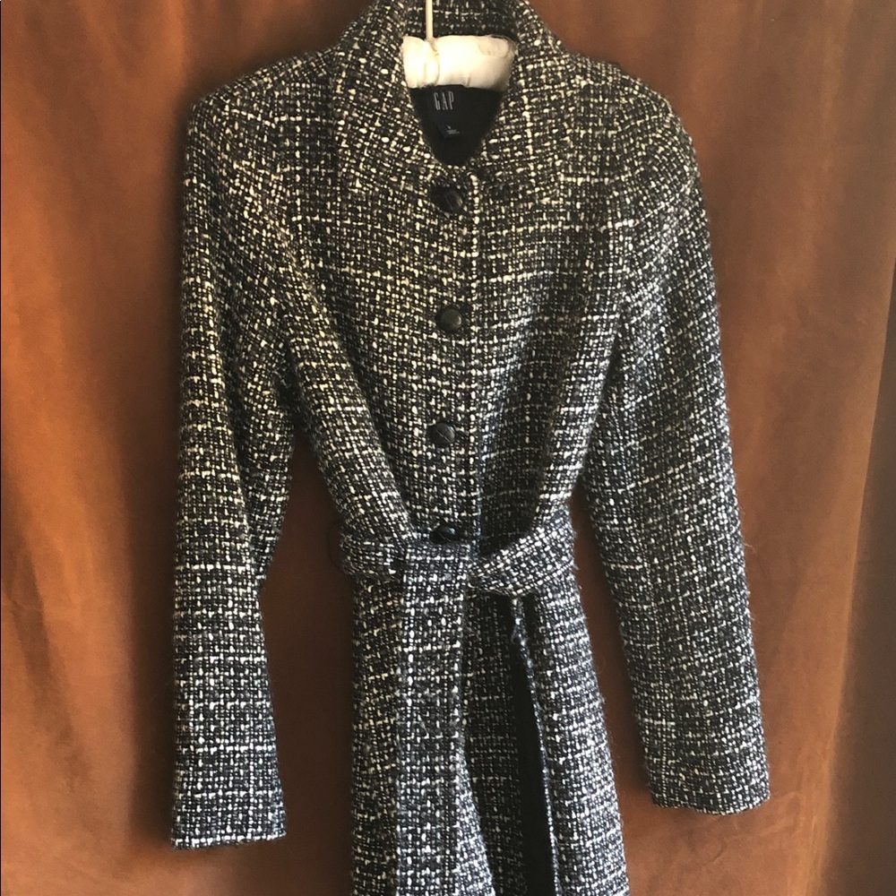 GAP Black & White Tweed Belted Trench Coat